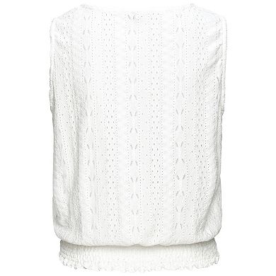 Lascana Women's Smocked Hem Eyelet Top