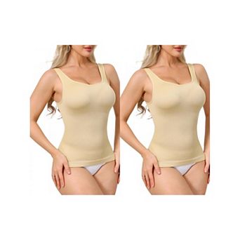 2 Packs Womens Ribbed Tank Tops Square Neck Shapewear Tummy Control Compression Camisole Bodyshaper