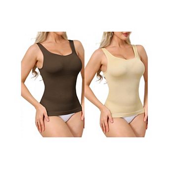 2 Packs Womens Ribbed Tank Tops Square Neck Shapewear Tummy Control Compression Camisole Bodyshaper