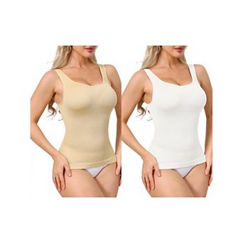2 Packs Womens Ribbed Tank Tops Square Neck Shapewear Tummy Control Compression Camisole Bodyshaper
