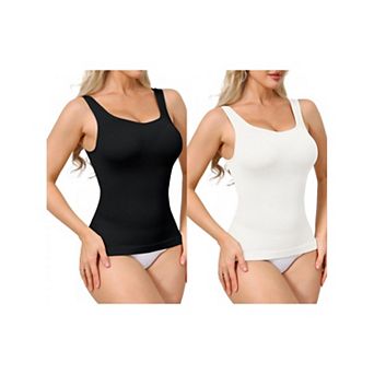 2 Packs Womens Ribbed Tank Tops Square Neck Shapewear Tummy Control Compression Camisole Bodyshaper