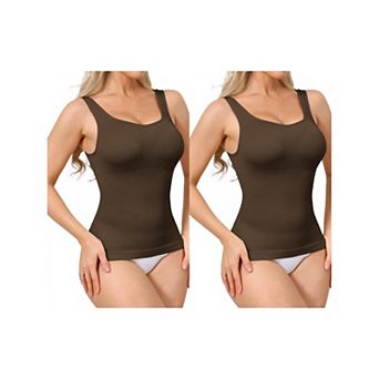 2 Packs Womens Ribbed Tank Tops Square Neck Shapewear Tummy Control Compression Camisole Bodyshaper