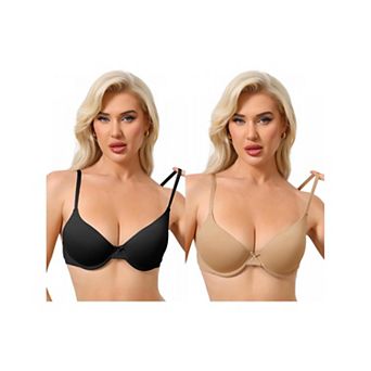 2 Packs Women's Underwired Minimizers Ice Silk Full Cup Bralettes Push Up Bra Adjustable Straps