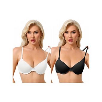 2 Packs Women's Underwired Minimizers Ice Silk Full Cup Bralettes Push Up Bra Adjustable Straps