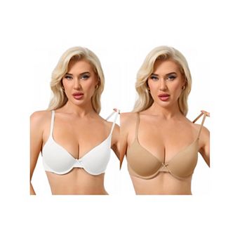 2 Packs Women's Underwired Minimizers Ice Silk Full Cup Bralettes Push Up Bra Adjustable Straps
