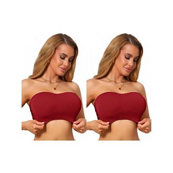 2 Packs Women's Strapless Bandeau Bra Tube Top Solid Lace Trim Hollow Out Wireless Bralette
