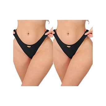 2 Packs Women's Seamless Underwear No Show Ice Silk Low Rise Bikini Cute Heart Cutout Briefs