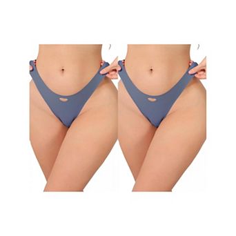 2 Packs Women's Seamless Underwear No Show Ice Silk Low Rise Bikini Cute Heart Cutout Briefs