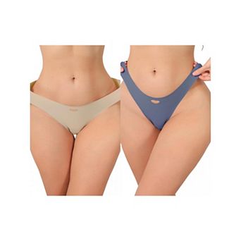 2 Packs Women's Seamless Underwear No Show Ice Silk Low Rise Bikini Cute Heart Cutout Briefs