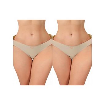 2 Packs Women's Seamless Underwear No Show Ice Silk Low Rise Bikini Cute Heart Cutout Briefs