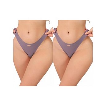 2 Packs Women's Seamless Underwear No Show Ice Silk Low Rise Bikini Cute Heart Cutout Briefs