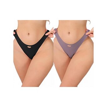 2 Packs Women's Seamless Underwear No Show Ice Silk Low Rise Bikini Cute Heart Cutout Briefs