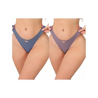 2 Packs Women's Seamless Underwear No Show Ice Silk Low Rise Bikini Cute Heart Cutout Briefs