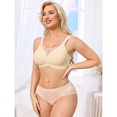 2 Packs Women's Mesh V-Neck Wirefree Seamless Soft Bras Full Coverage Minimizers