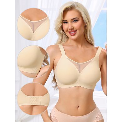 2 Packs Women's Mesh V-Neck Wirefree Seamless Soft Bras Full Coverage Minimizers