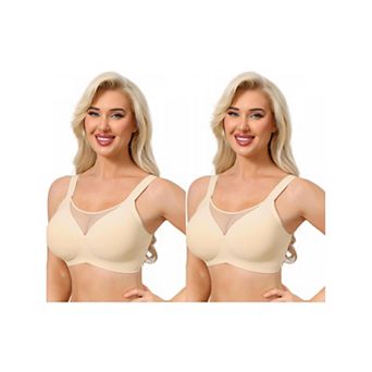 2 Packs Women's Mesh V-Neck Wirefree Seamless Soft Bras Full Coverage Minimizers