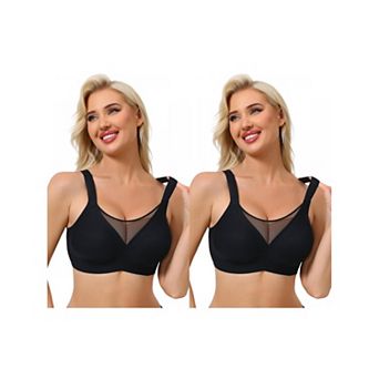 2 Packs Women's Mesh V-Neck Wirefree Seamless Soft Bras Full Coverage Minimizers