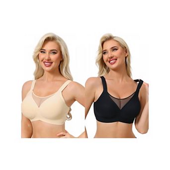 2 Packs Women's Mesh V-Neck Wirefree Seamless Soft Bras Full Coverage Minimizers