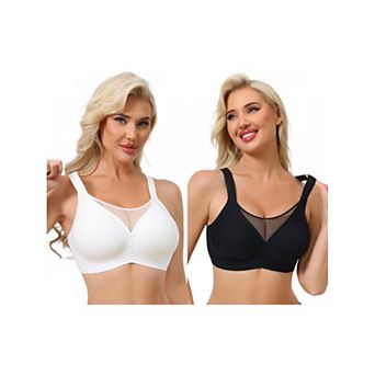 2 Packs Women's Mesh V-Neck Wirefree Seamless Soft Bras Full Coverage Minimizers