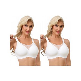 2 Packs Women's Mesh V-Neck Wirefree Seamless Soft Bras Full Coverage Minimizers