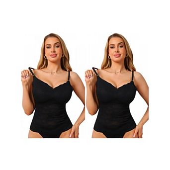 2 Packs Women's See Through Lace Camisole V Neck Spaghetti Strap Slim Fit Going Out Cami Tank