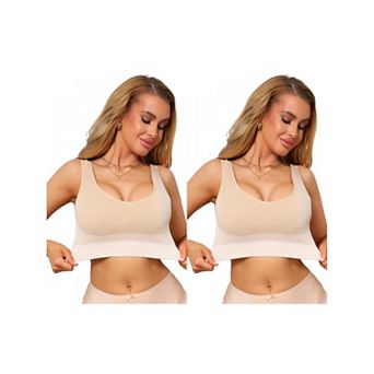 2 Packs Women's U-Neck Sports Bra Seamless Breathable Fitness Workout Wide Strap Padded Tank Top