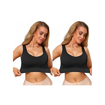 2 Packs Women's U-Neck Sports Bra Seamless Breathable Fitness Workout Wide Strap Padded Tank Top