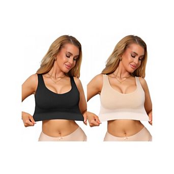 2 Packs Women's U-Neck Sports Bra Seamless Breathable Fitness Workout Wide Strap Padded Tank Top