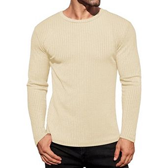 Ekouaer Mens Long Sleeve Tops Thermal Underwear Shirts Ribbed Crew Neck Loungewear Solid Tight Tees