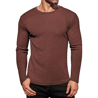 Ekouaer Mens Long Sleeve Tops Thermal Underwear Shirts Ribbed Crew Neck Loungewear Solid Tight Tees