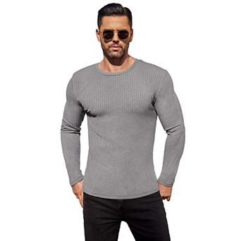 Ekouaer Mens Long Sleeve Tops Thermal Underwear Shirts Ribbed Crew Neck Loungewear Solid Tight Tees