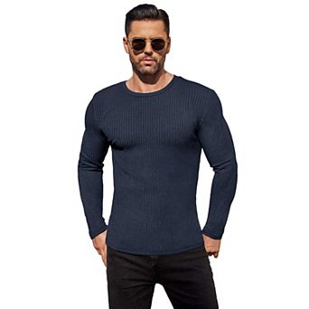Ekouaer Mens Long Sleeve Tops Thermal Underwear Shirts Ribbed Crew Neck Loungewear Solid Tight Tees