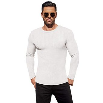 Ekouaer Mens Long Sleeve Tops Thermal Underwear Shirts Ribbed Crew Neck Loungewear Solid Tight Tees