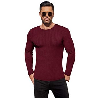Ekouaer Mens Long Sleeve Tops Thermal Underwear Shirts Ribbed Crew Neck Loungewear Solid Tight Tees