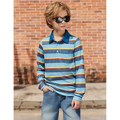 Arshiner Boys Long Sleeve Trim Polo Shirt School Uniform Shirt