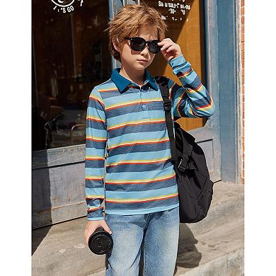 Arshiner Boys Long Sleeve Trim Polo Shirt School Uniform Shirt