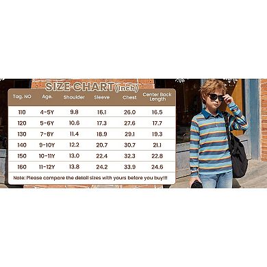 Arshiner Boys Long Sleeve Trim Polo Shirt School Uniform Shirt