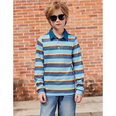Arshiner Boys Long Sleeve Trim Polo Shirt School Uniform Shirt