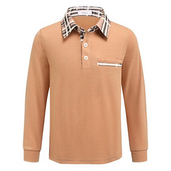 Arshiner Boys Long Sleeve Trim Polo Shirt School Uniform Shirt