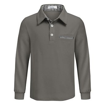 Arshiner Boys Long Sleeve Trim Polo Shirt School Uniform Shirt
