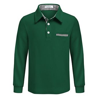 Arshiner Boys Long Sleeve Trim Polo Shirt School Uniform Shirt