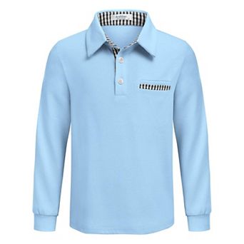 Arshiner Boys Long Sleeve Trim Polo Shirt School Uniform Shirt