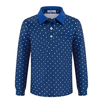 Arshiner Boys Long Sleeve Trim Polo Shirt School Uniform Shirt