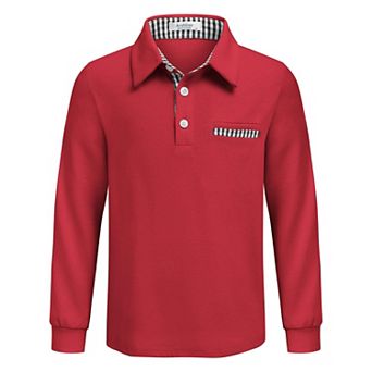 Arshiner Boys Long Sleeve Trim Polo Shirt School Uniform Shirt