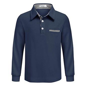 Arshiner Boys Long Sleeve Trim Polo Shirt School Uniform Shirt