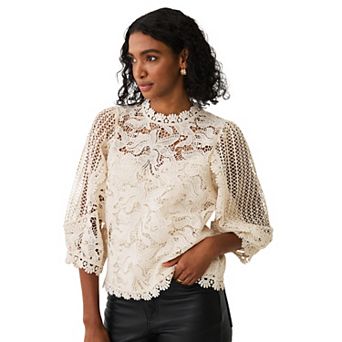 Ellos Plus Size Three-Quarter Sleeve Lace Blouse