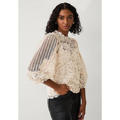 Ellos Plus Size Three-Quarter Sleeve Lace Blouse