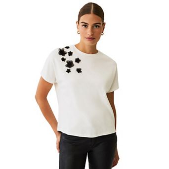 Ellos Plus Size Crew Neck Short Sleeve Tee With Applique