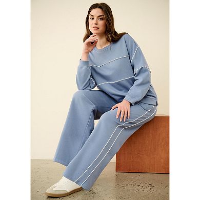 Ellos Plus Size Studio Piped Boxy Fleece Sweatshirt