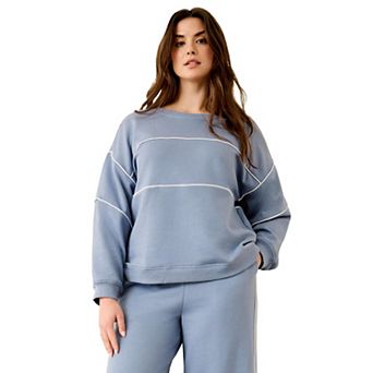 Ellos Plus Size Studio Piped Boxy Fleece Sweatshirt
